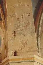 Premiers sondages archéologiques dans la couche d'enduit du XIXe&nbsp;siècle