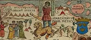 Starkad illustré sur la Carta Marina d'Olaus Magnus (1539).