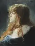 Ce portrait représente le buste d'une jeune femme, nommée Stella par l'artiste, de profil, avec un jeu de clair-obscur.