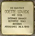 Stolpersteine en hommage à Odette Starck (1925-1943), située devant son dernier domicile au 12 rue Pauline à Fontenay-sous-Bois.