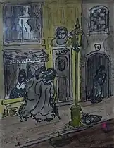 Rue avec réverbère et passants (non daté)