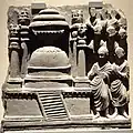 Moines vénérant un stupa encadré par quatre colonnes. Gandhara, IIe&nbsp;siècle ap. J.C.