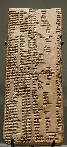 Seizième tablette de la liste lexicale HA.RA = hubullu sur les pierres et objets en pierre, Uruk. Musée du Louvre.