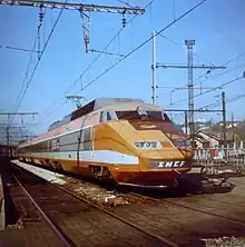 Rame TGV no 4 en gare de Chambéry dans les années 1980