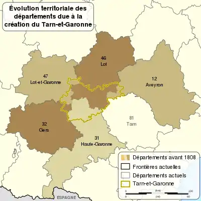 La création du département de Tarn-et-Garonne à partir des départements voisins.