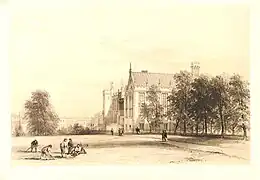 The New Hall and Library, from the East Gardens Lincolns Inn, lithographie, ca 1845