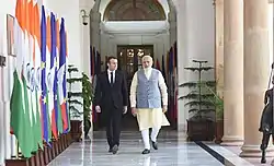 Emmanuel Macron et Narendra Modi à la Hyderabad House (en), le 10 mars 2018