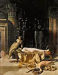 La Mort de Cléopâtre (1890), John Collier, huile sur toile, 395&nbsp;×&nbsp;315&nbsp;cm, Gallery Oldham