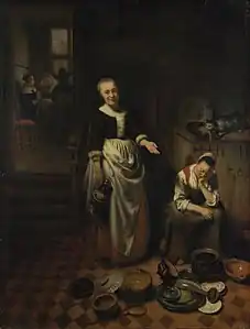 Nicolas Maes, Jeune fille endormie avec sa servante, 1655, 70&nbsp;×&nbsp;53&nbsp;cm, Londres, National Gallery.