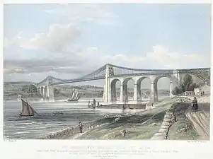 Le pont suspendu, en 1840.