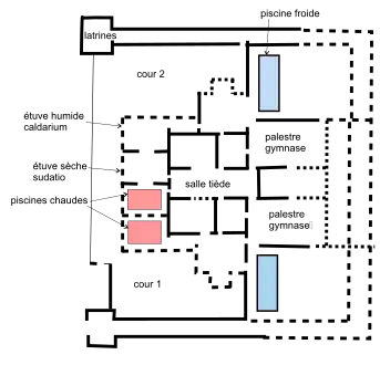 Plan des thermes de Chassenon (Charente, Gaule Aquitaine), fin du Ier&nbsp;siècle.