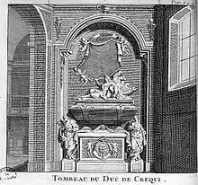 Gravure du tombeau du duc de Créquy, frère du maréchal de Créquy, couvent des Capucines