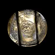 Plat (misserium) en argent représentant une chasse au sanglier. Trésor du mont Cælius (Ve&nbsp;siècle).