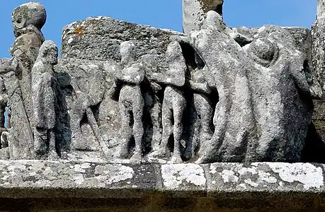 Le calvaire de Tronoën, la descente aux limbes des patriarches, face est, registre supérieur.