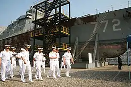 L'épave du ROKS Cheonan à la base navale de Pyeongtaek en septembre 2010.