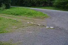 Pierres umbones dépassant encore du sol au niveau d'un chemin longeant la route départementale.