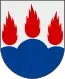 Blason de la province suédoise de Västmanland, représentant trois montagnes bleues aux sommets en feu.