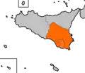 Carte de la Sicile et de Malte, en orange le Val di Noto