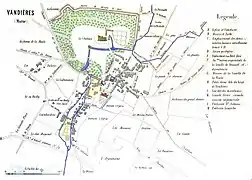 Une vue du château au sein du village, carte du XIXe&nbsp;siècle.