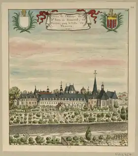 Estampe de l’abbaye réalisée en 1699 par le dessinateur et graveur Louis Boudan.