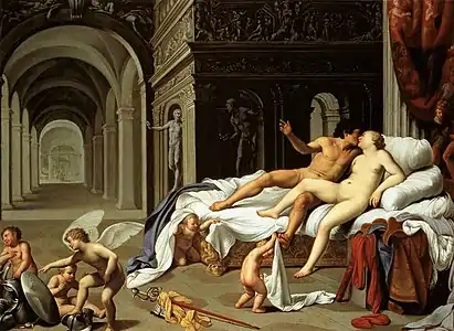 Mars et Vénus (1600), huile sur cuivre, 40&nbsp;×&nbsp;55&nbsp;cm, Madrid, musée Thyssen-Bornemisza.
