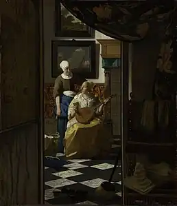 Johannes Vermeer, La Lettre d'amour, vers 1669-1670, 44&nbsp;×&nbsp;38,5&nbsp;cm, Amsterdam, Rijksmuseum.