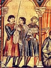 Illustration en couleurs de plusieurs hommes jouant de la musique.