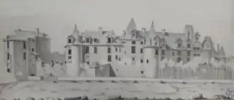 Aquarelle représentant l'élévation sud du château.