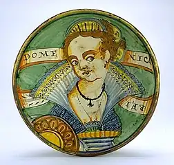 Assiette avec la représentation de " Domenica bella ", Viterbe, premier quart du XVIIe&nbsp;siècle.