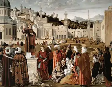 Vittore Carpaccio dans la prédication de saint Stéphane[Lequel&nbsp;?] s’inspirant de la Ville d’Ancône telle qu’en 1514 pour sa représentation de Jérusalem