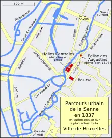 Plan de la situation avant le voûtement de la Senne