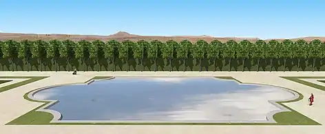 Vue restituée sur le bassin du potager du château d'Issy, état à la fin du XVIIe&nbsp;siècle.