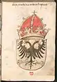 Armoiries impériales de Frédéric III (vers 1452-1493) dans l'armorial de Wernigerode&nbsp;(en) (vers 1490).