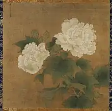 Modelé à lumière non dirigée. Fleurs d'hibiscus blanches, Li Di, 1197, Song du Sud, encre et couleurs sur soie, 25,2 × 25,5&nbsp;cm. Tokyo, National Museum
