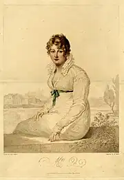 gravure d'une jolie jeune femme assise