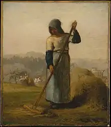 Mise en meulons du foin avec un rateau. Jean-François Millet, vers 1856.