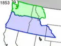 Territoires de Washington (en vert) et de l'Oregon (en bleu) en 1853