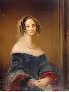 La princesse Zénaïde Youssoupov (née Narychkine), seconde épouse du prince Boris Nikolaïevitch Ioussoupov, remariée par la suite au comte de Chauveau. Œuvre de la peintre Christina Robertson (vers 1840-1841).