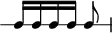 
\header {
  tagline = ##f
}

\score {
  \new RhythmicStaff {
    \time 3/8
    \numericTimeSignature
    \omit Staff.TimeSignature

   c16[ c c c] c8 |  

  }
  \layout {
   % indent = #0
  }
  \midi {}
}
