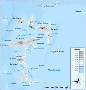 Carte des îles Vostotchnye, l'île Nord est au nord-est.