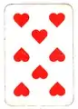 Huit de cœur, jeu hongrois. La valeur de la carte n'est pas indiquée en chiffre dans les coins.