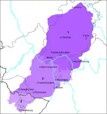 Carte centrée montrant le nord de la Lorraine et une partie de l’Allemagne de l’ouest.