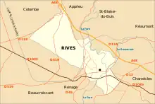 Carte indiquant les communes alentours.